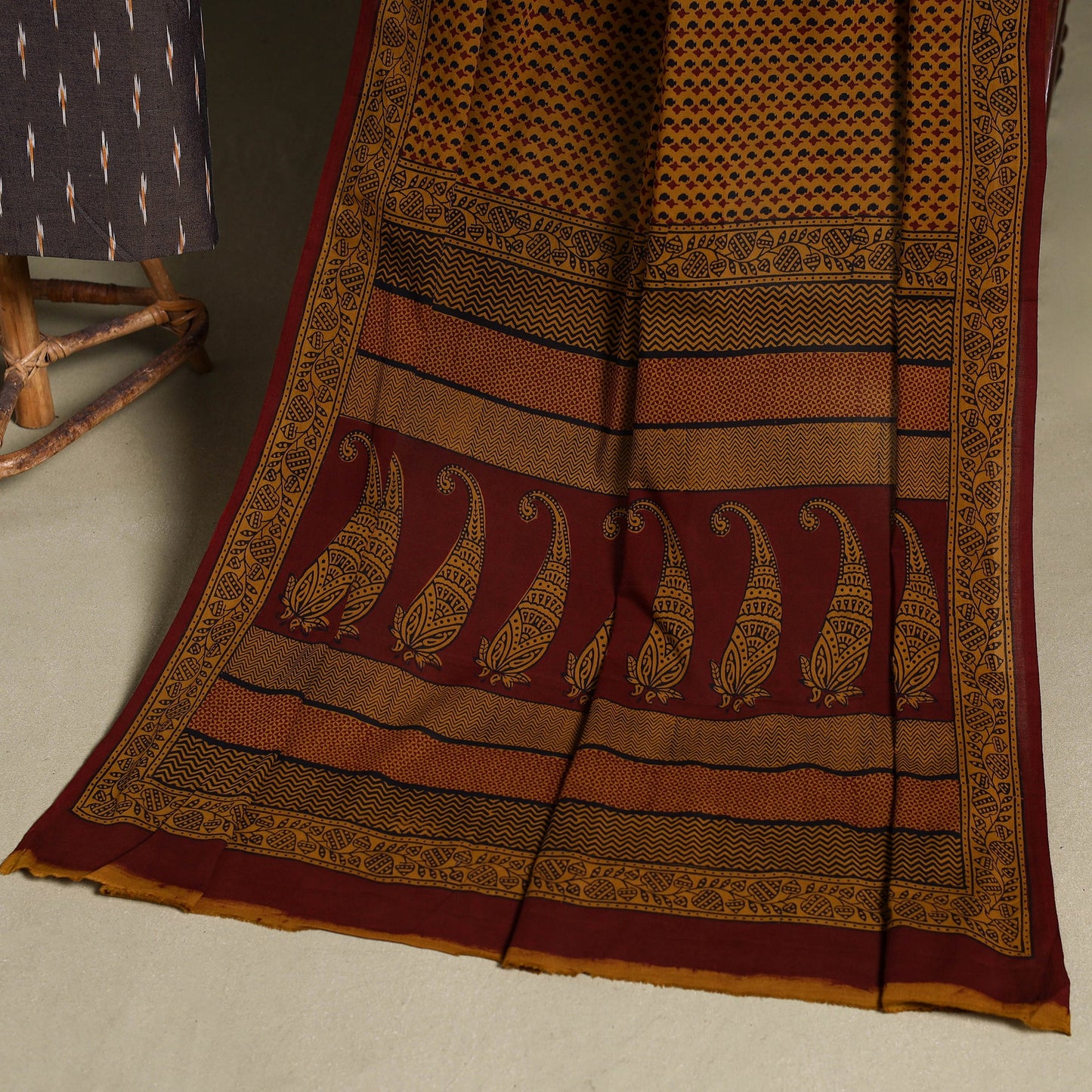 Brown 2pc Cotton Pochampally Ikat Kurta with Bagh Dupatta