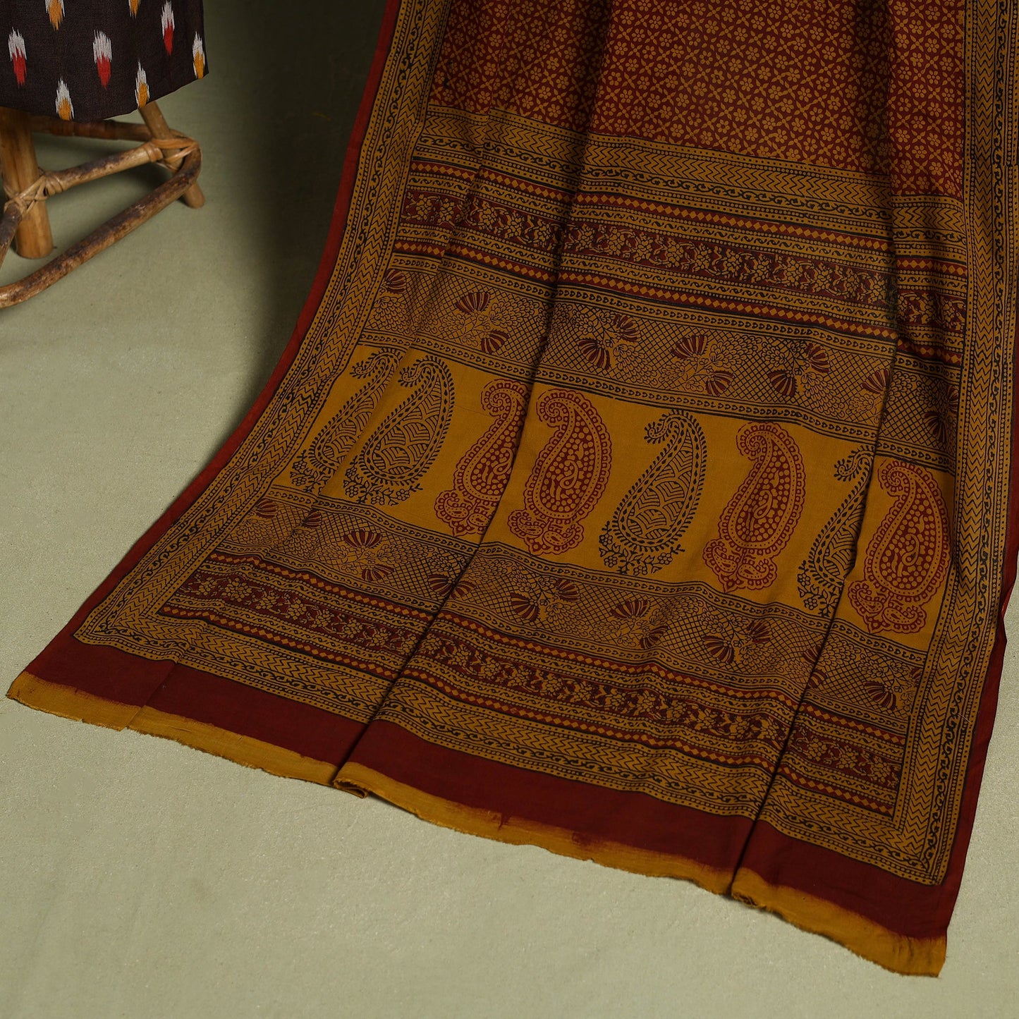 Brown 2pc Cotton Pochampally Ikat Kurta with Bagh Dupatta