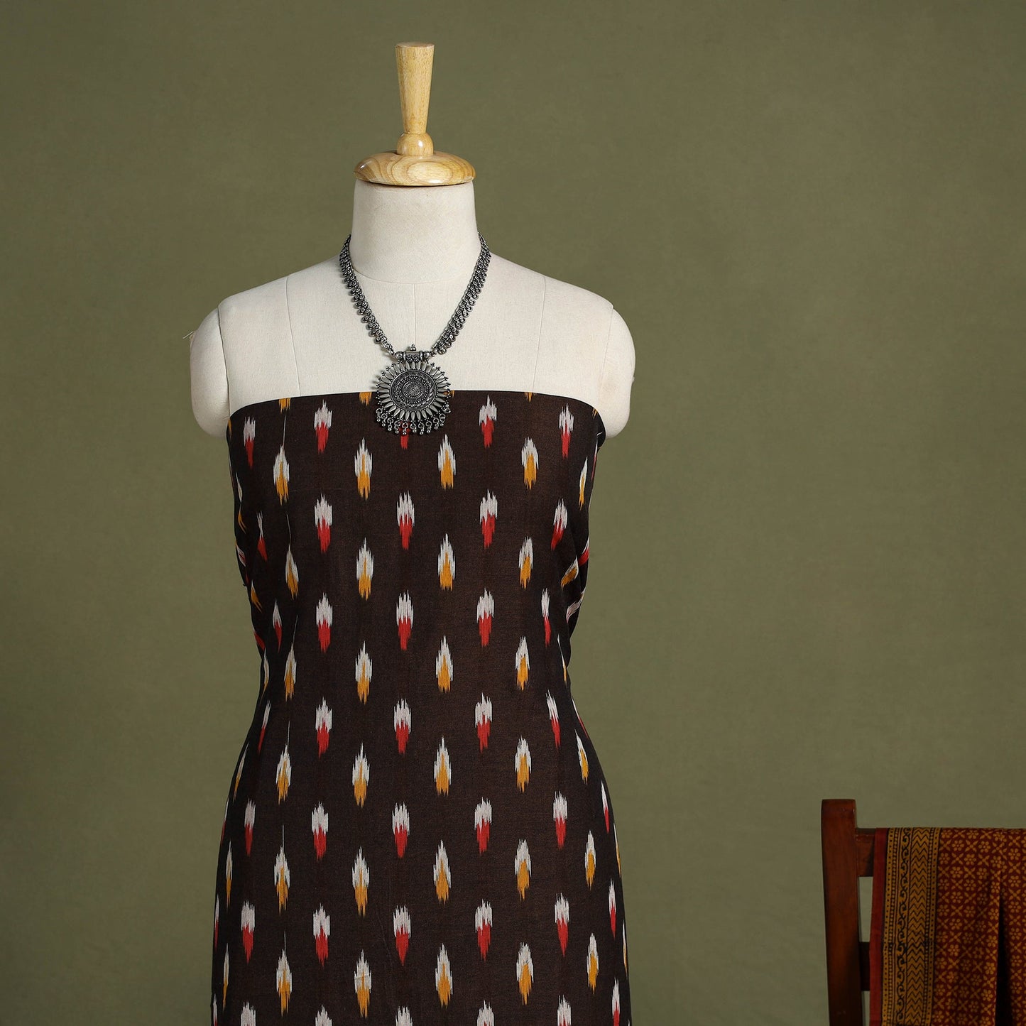 Brown 2pc Cotton Pochampally Ikat Kurta with Bagh Dupatta