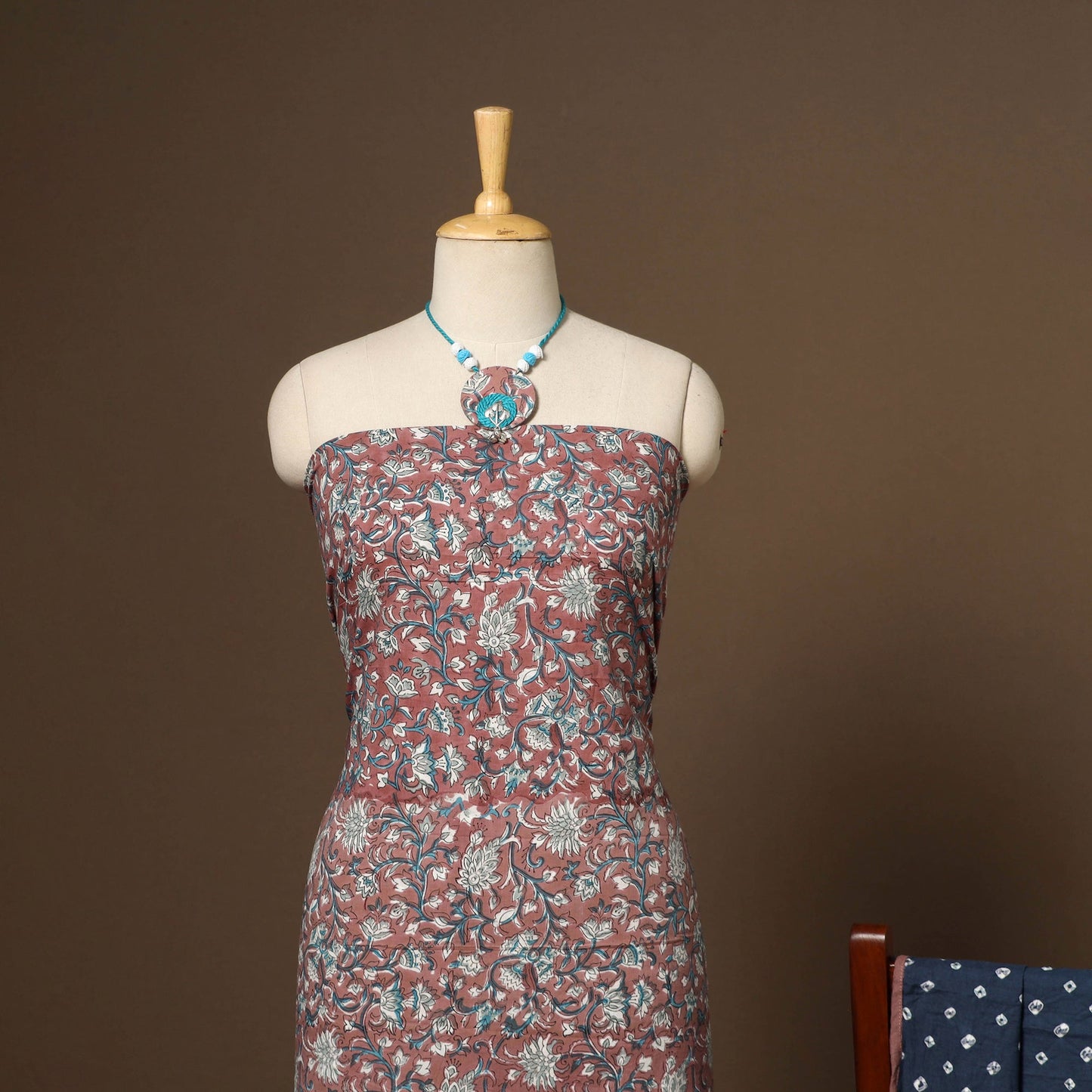 Brown - 2pc cotton unstitched sanganeri dress material