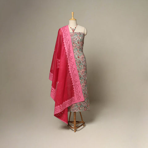 Brown - 2pc cotton unstitched sanganeri dress material