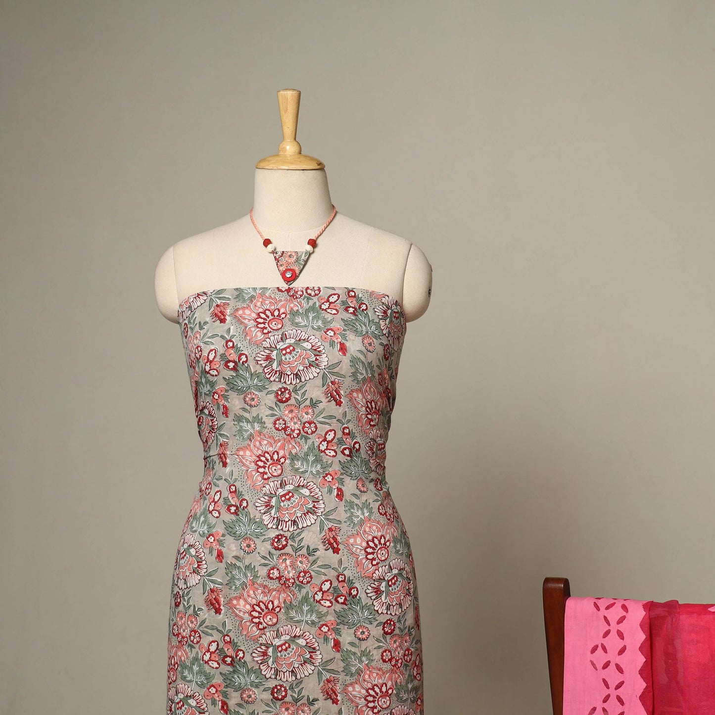 Brown - 2pc cotton unstitched sanganeri dress material