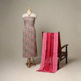 Brown - 2pc cotton unstitched sanganeri dress material