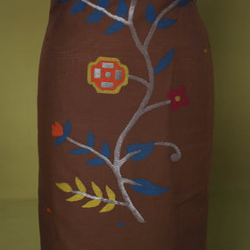 Brown - 2pc handloom cotton unstitched phulia jamdani dress