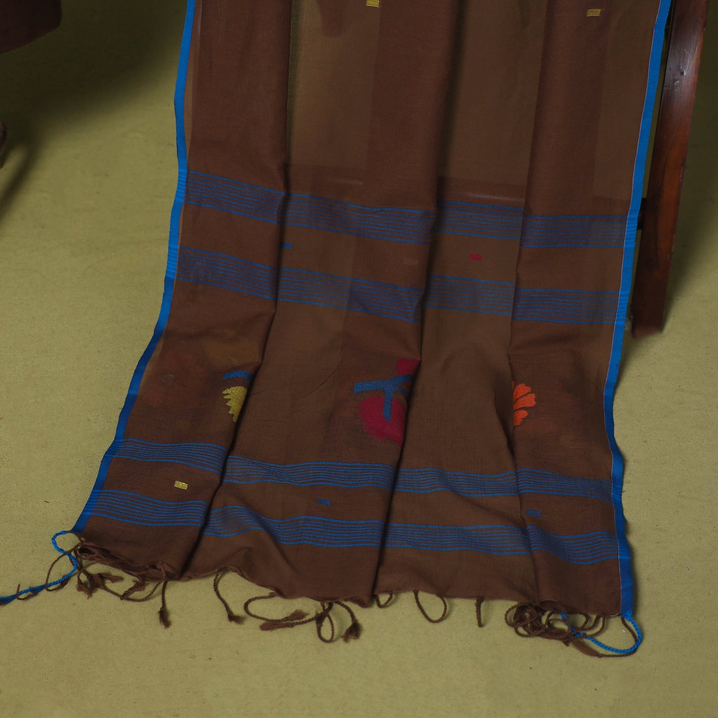 Brown - 2pc handloom cotton unstitched phulia jamdani dress