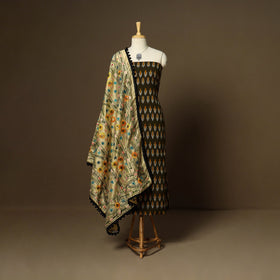 Brown - 2pc handloom cotton unstitched pochampally ikat