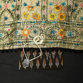 Brown - 2pc handloom cotton unstitched pochampally ikat