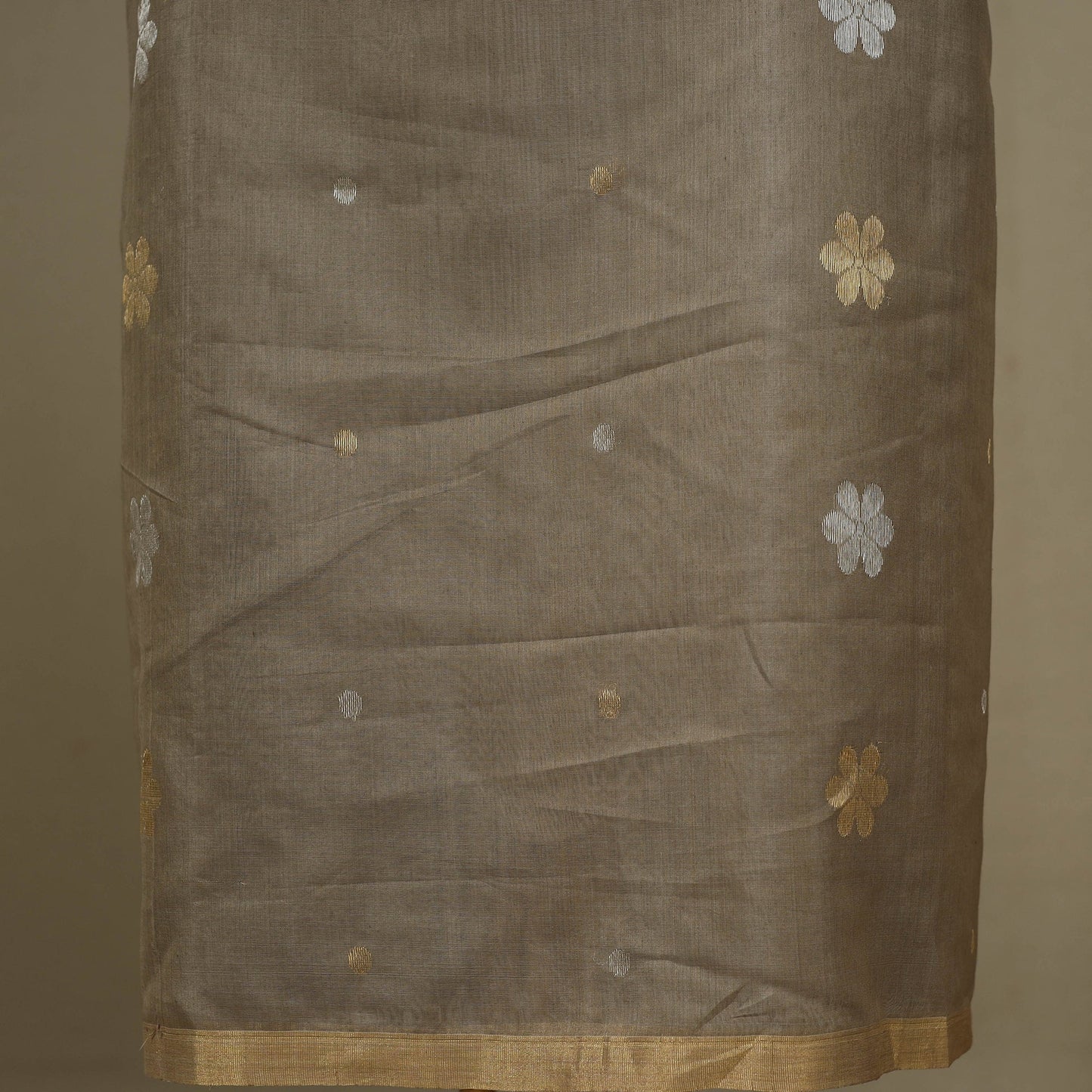 Brown - 2pc Handloom Flower Zari Buta Unstitched Chanderi Silk Dress Material