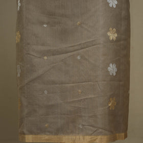 Brown - 2pc Handloom Flower Zari Buta Unstitched Chanderi Silk Dress Material