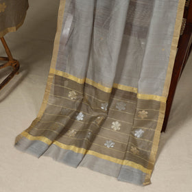 Brown - 2pc Handloom Flower Zari Buta Unstitched Chanderi Silk Dress Material