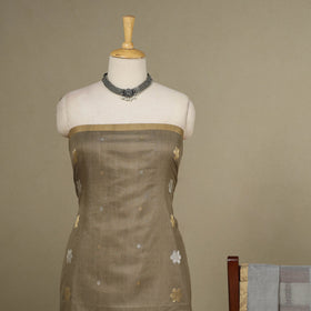 Brown - 2pc Handloom Flower Zari Buta Unstitched Chanderi Silk Dress Material