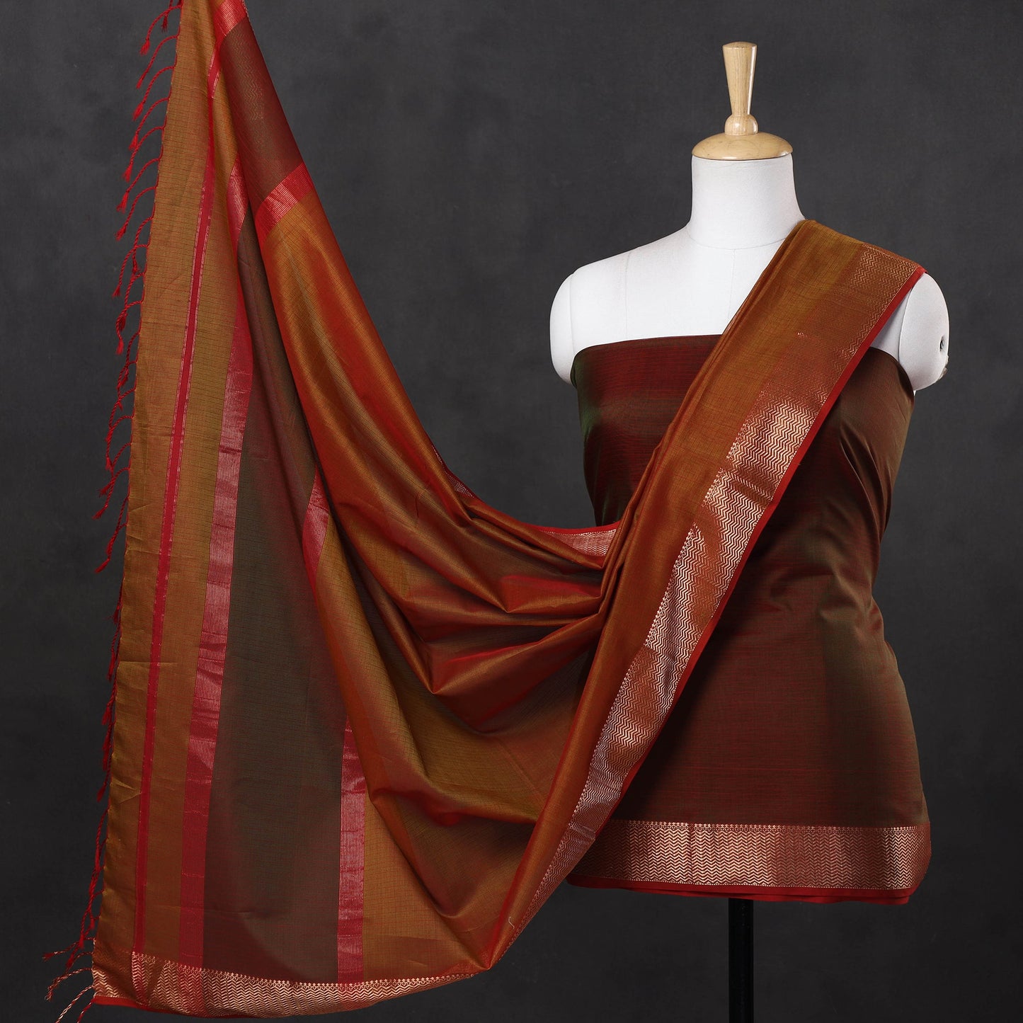 2pc Handloom Silk Cotton Maheshwari Dress Material