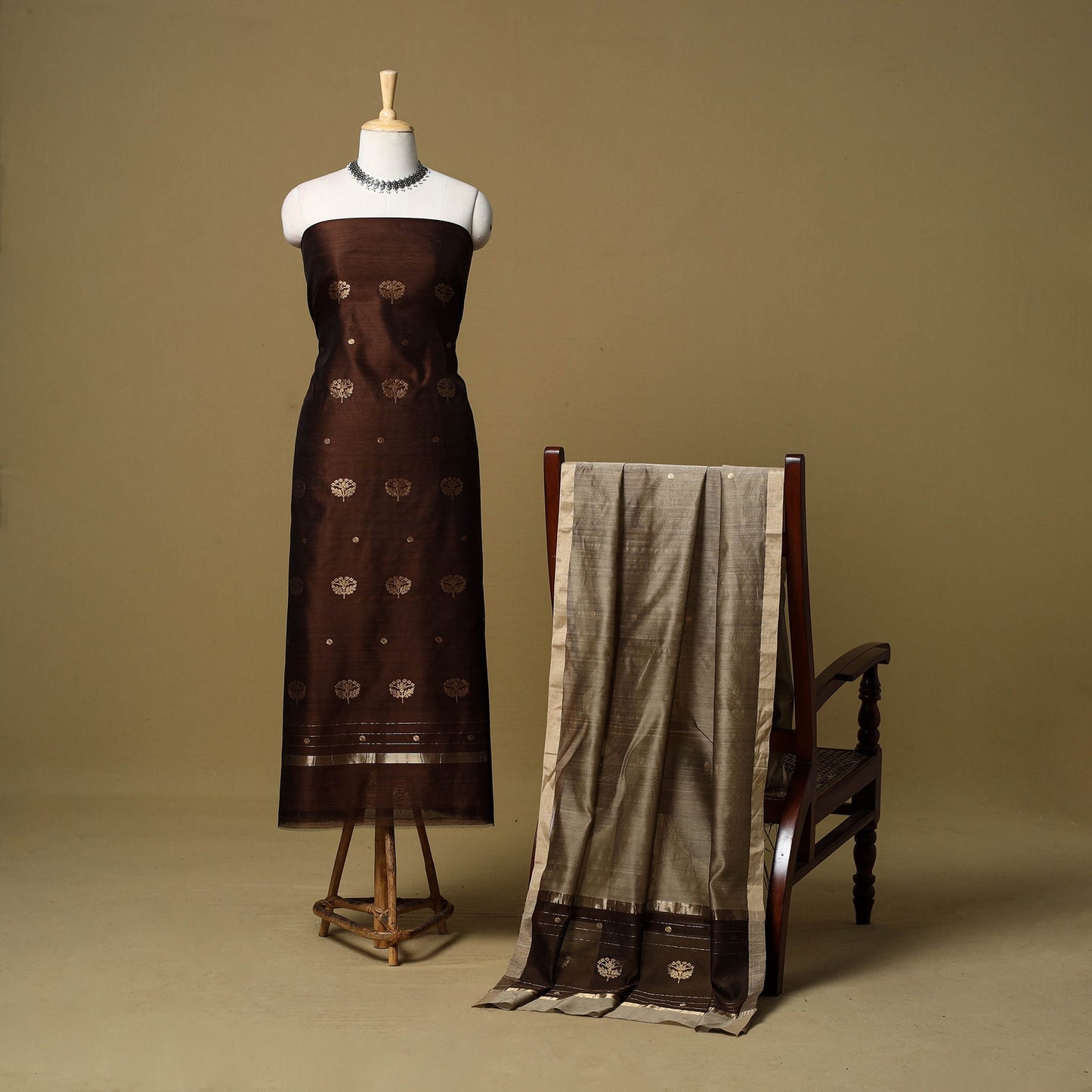 2pc handloom zari buta unstitched chanderi silk dress