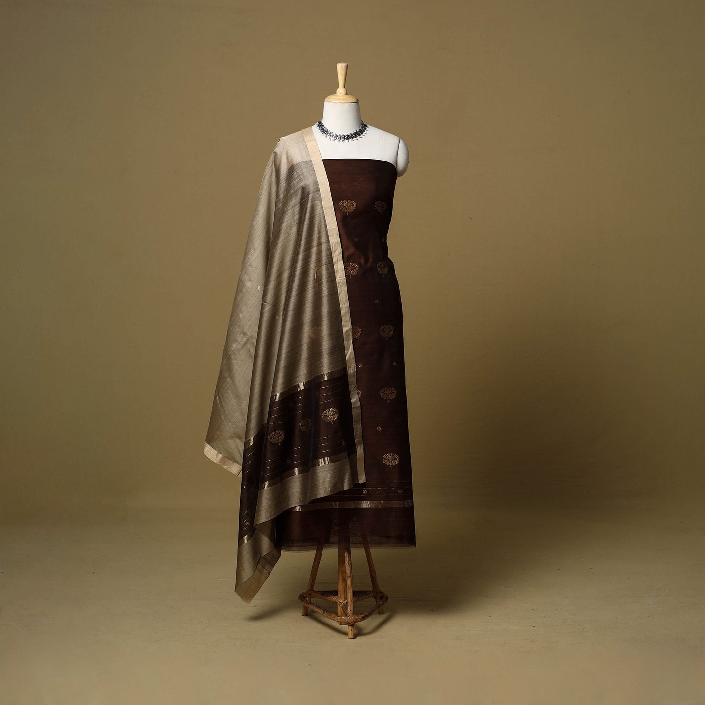 2pc handloom zari buta unstitched chanderi silk dress