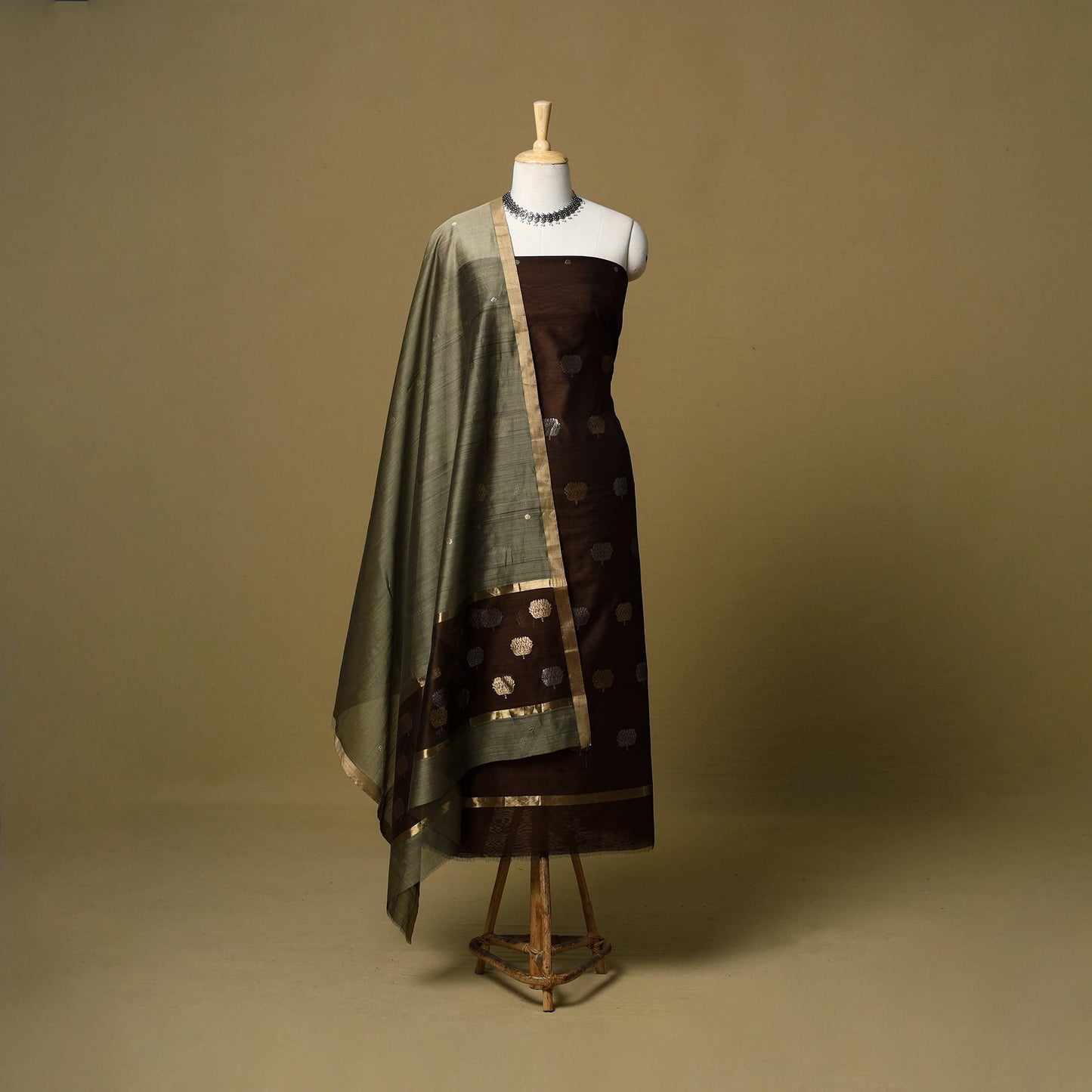 2pc handloom zari buta unstitched chanderi silk dress