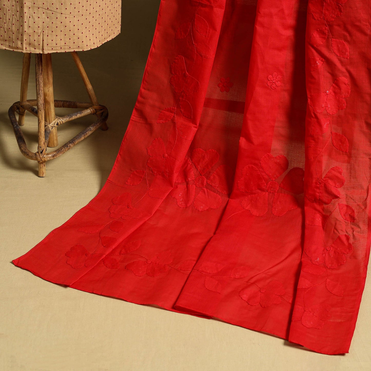 Brown 2pc Jacquard Cotton Kurta with Applique Dupatta