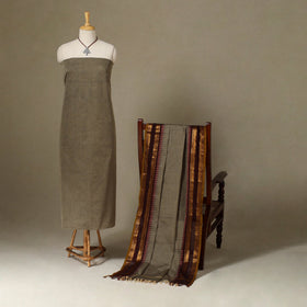 Brown 2pc Kandangi Chettinad Dress Material with Jewellery Set
