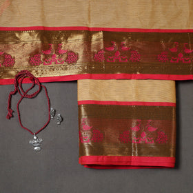 Brown 2pc Kandangi Chettinad Dress Material with Jewellery Set