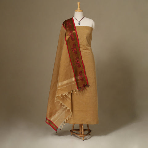 Brown 2pc Kandangi Chettinad Dress Material with Jewellery Set