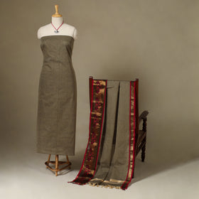 Brown 2pc Kandangi Chettinad Dress Material with Jewellery Set