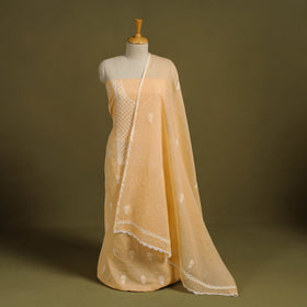 Brown 2pc Kota Doria Cotton Lucknow Chikankari Dress Material