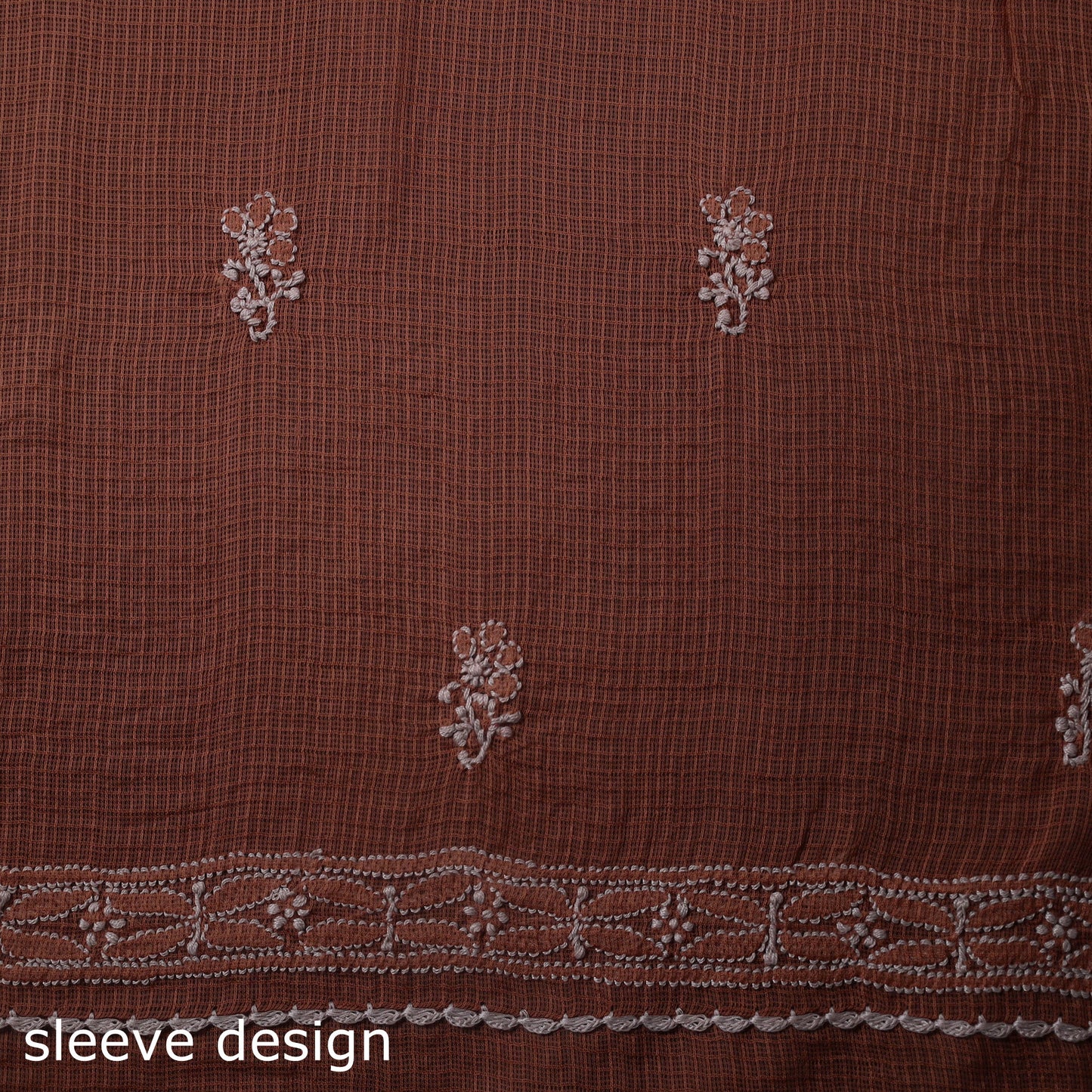 Brown 2pc Kota Doria Cotton Lucknow Chikankari Dress Material 
