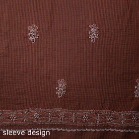 Brown 2pc Kota Doria Cotton Lucknow Chikankari Dress Material 