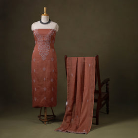 Brown 2pc Kota Doria Cotton Lucknow Chikankari Dress Material 