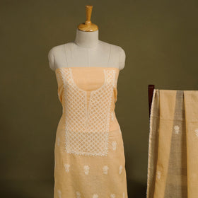 Brown 2pc Kota Doria Cotton Lucknow Chikankari Dress Material