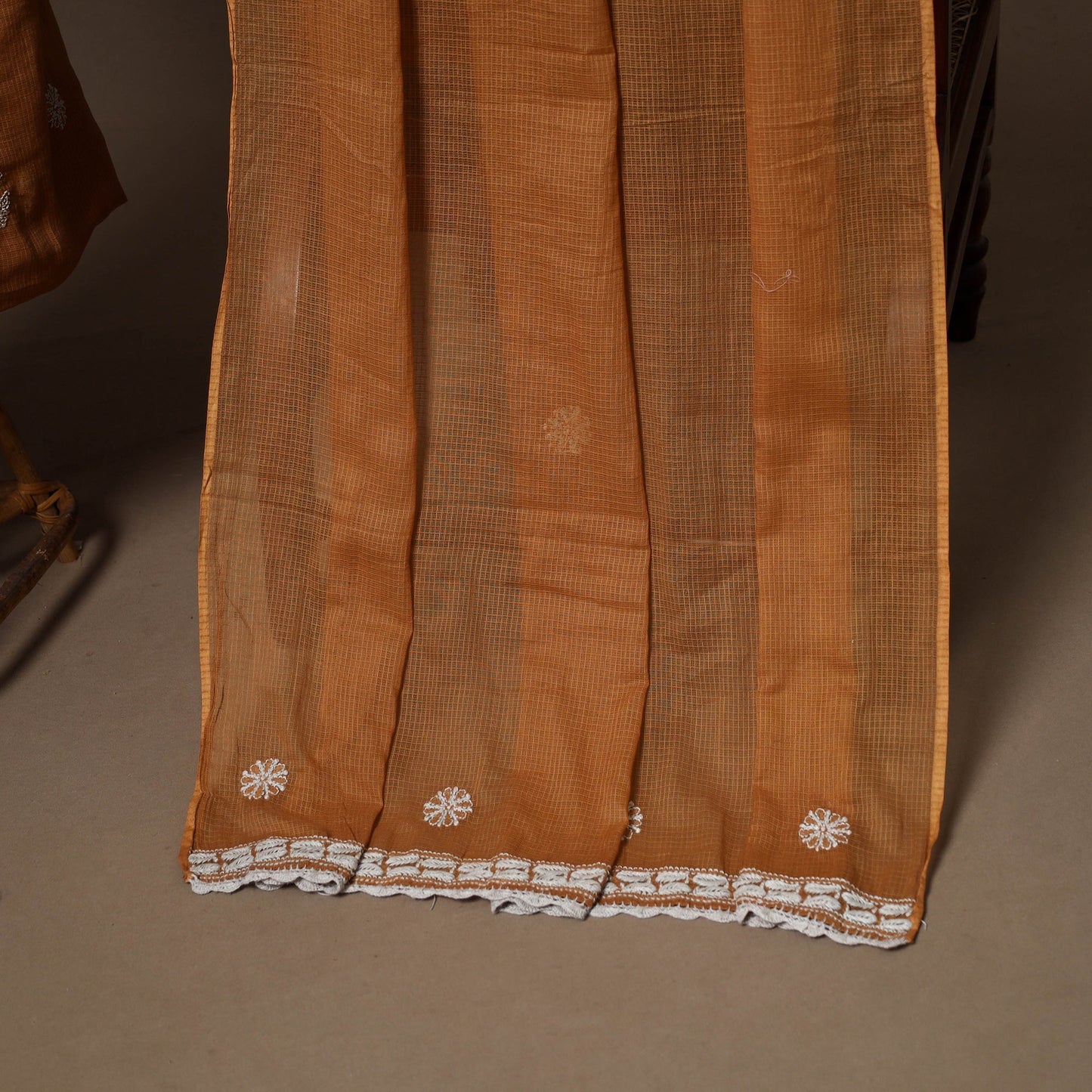 Brown - 2pc kota doria cotton unstitched lucknow chikankari