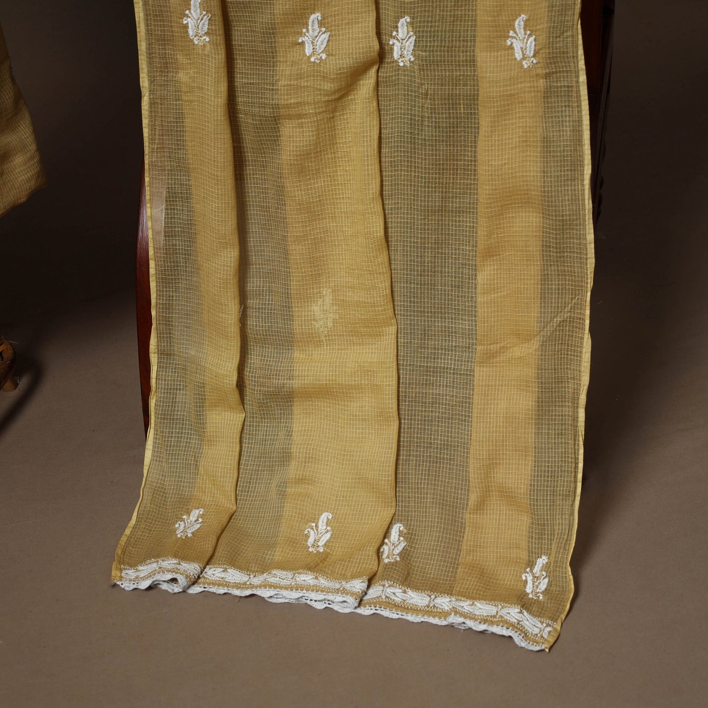 Brown - 2pc kota doria cotton unstitched lucknow chikankari