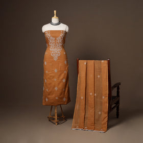 Brown - 2pc kota doria cotton unstitched lucknow chikankari