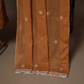 Brown - 2pc kota doria cotton unstitched lucknow chikankari