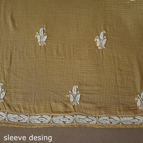 Brown - 2pc kota doria cotton unstitched lucknow chikankari