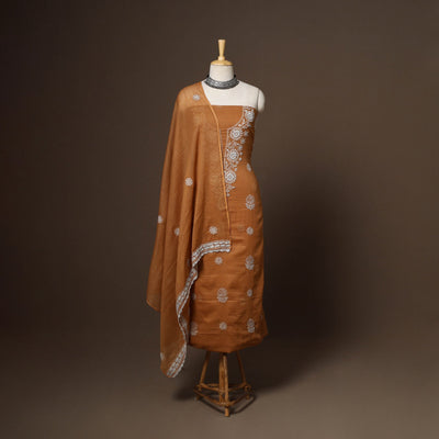 Brown - 2pc kota doria cotton unstitched lucknow chikankari