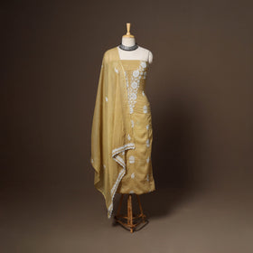 Brown - 2pc kota doria cotton unstitched lucknow chikankari