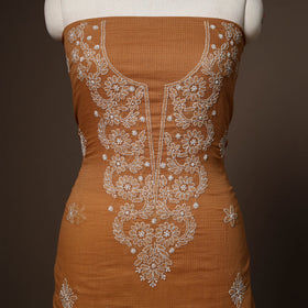 Brown - 2pc kota doria cotton unstitched lucknow chikankari