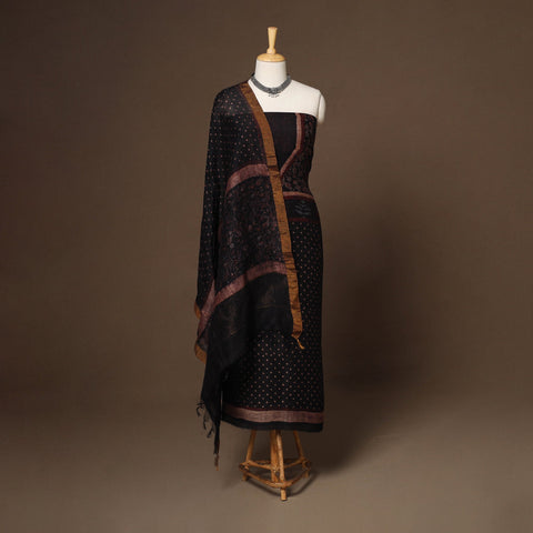 Brown - 2pc linen silk unstitched dress material 03