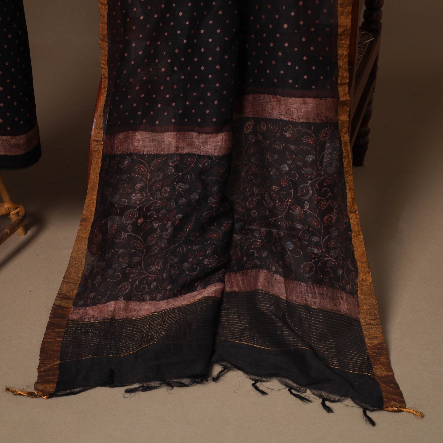 Brown - 2pc linen silk unstitched dress material 03