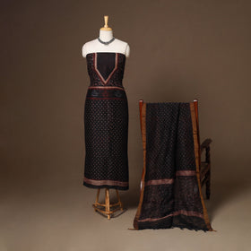 Brown - 2pc linen silk unstitched dress material 03