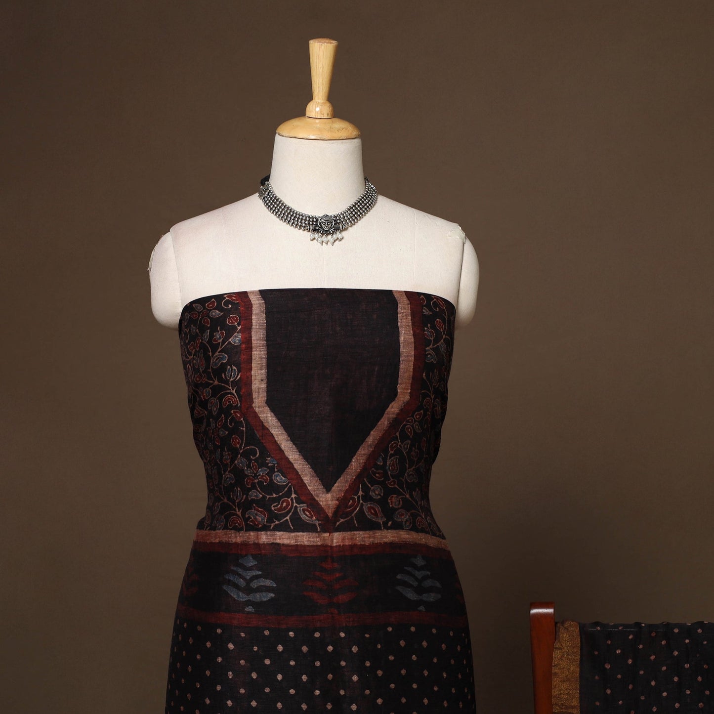 Brown - 2pc linen silk unstitched dress material 03