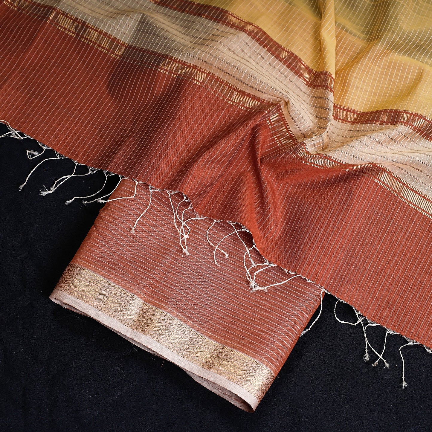  2pc Maheshwari Silk Cotton Handloom Stripe Suit Material Set with Zari Border 