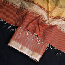  2pc Maheshwari Silk Cotton Handloom Stripe Suit Material Set with Zari Border 