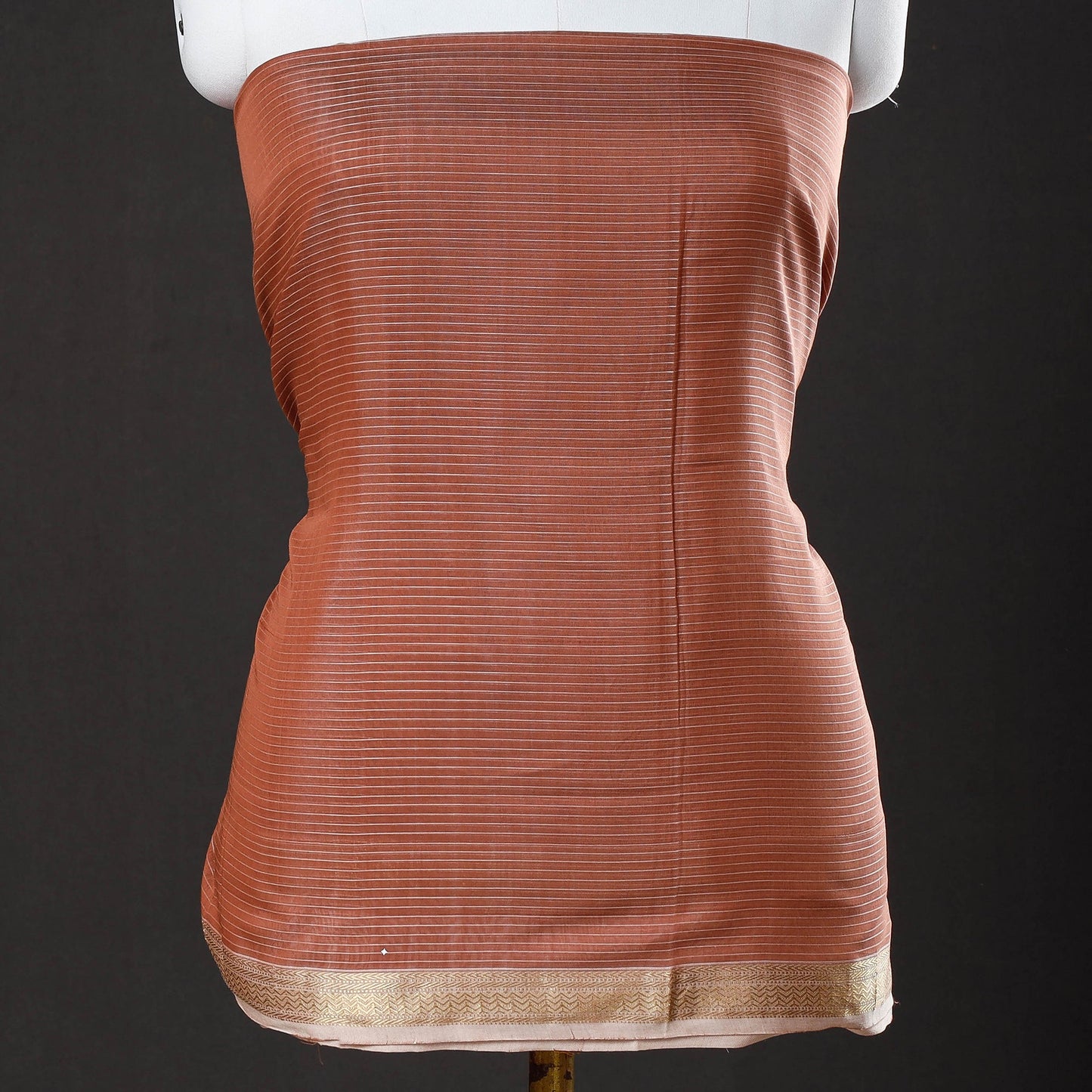  2pc Maheshwari Silk Cotton Handloom Stripe Suit Material Set with Zari Border 