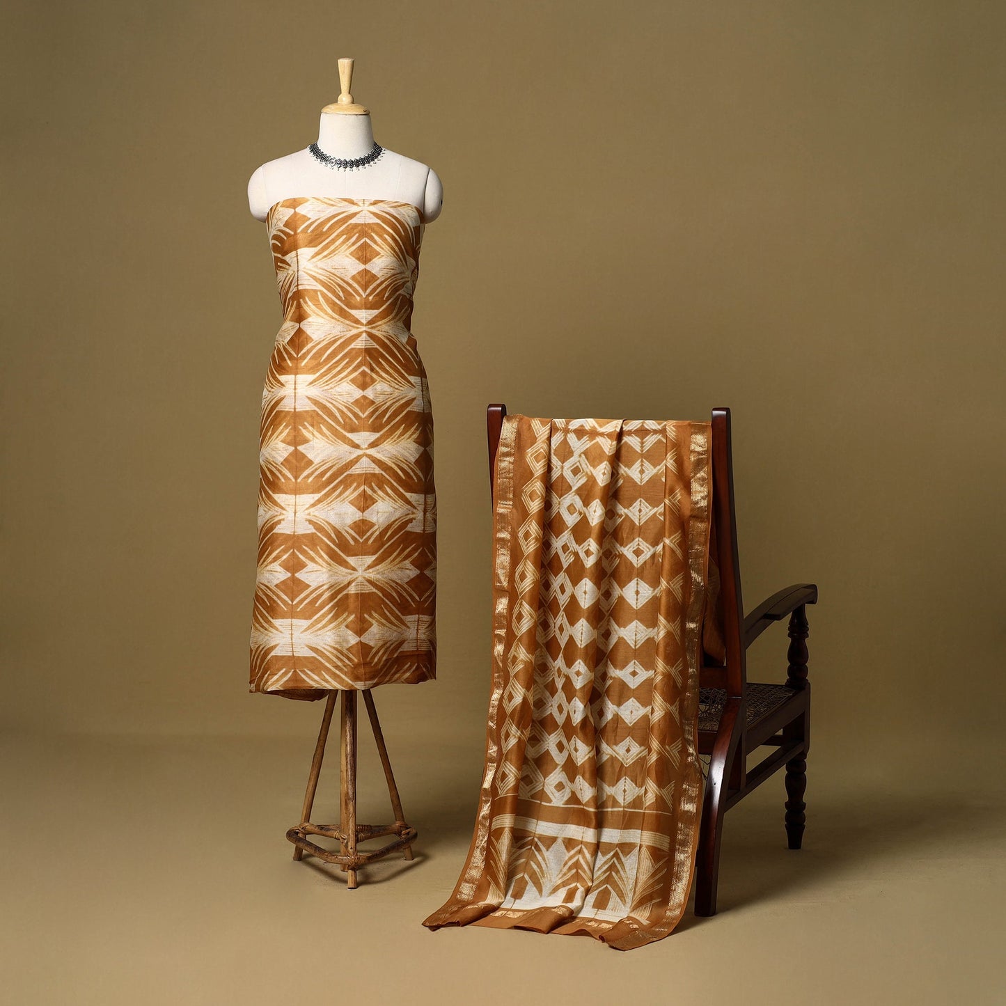 2pc maheshwari silk unstitched tie-dye nui shibori dress