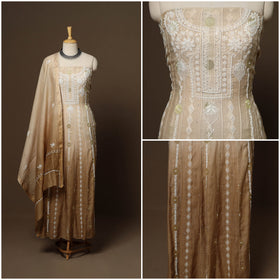 Brown - 2pc mul chanderi semi stitched hand beads work