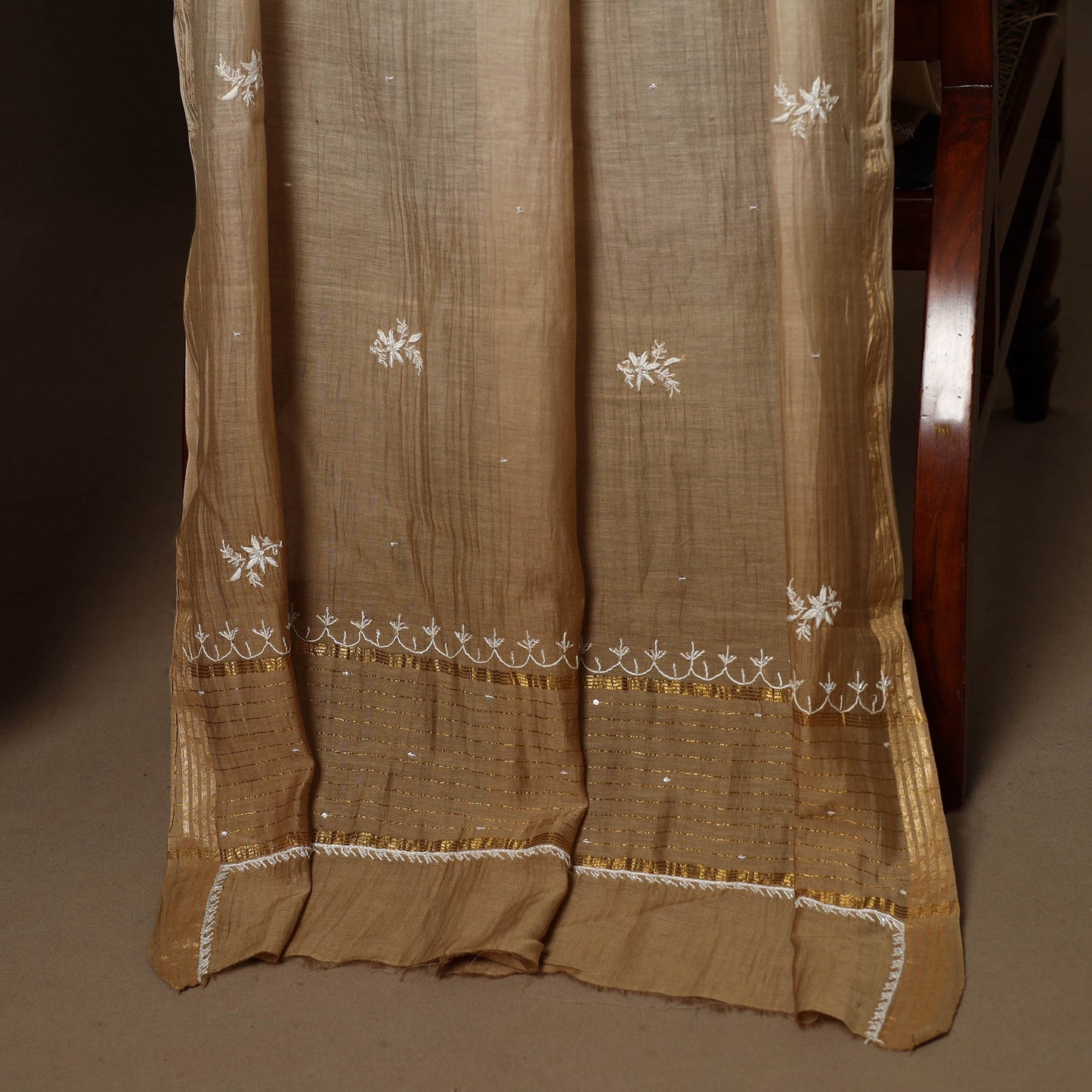 Brown - 2pc mul chanderi semi stitched hand beads work