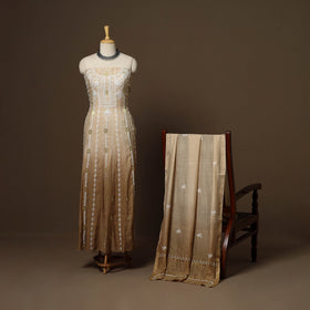 Brown - 2pc mul chanderi semi stitched hand beads work