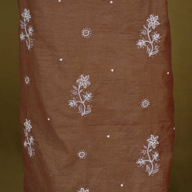 Brown - 2pc mul chanderi unstitched chikankari dress