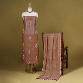 Brown - 2pc mul chanderi unstitched chikankari dress